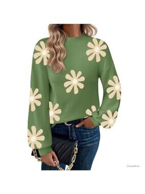 Women's Mock Neck Lantern Sleeve Knit Pullover Sweater Loose Fit Tunic